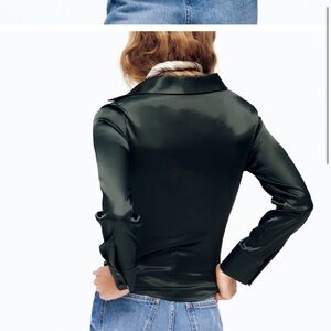 Zara green satin rouched blouse